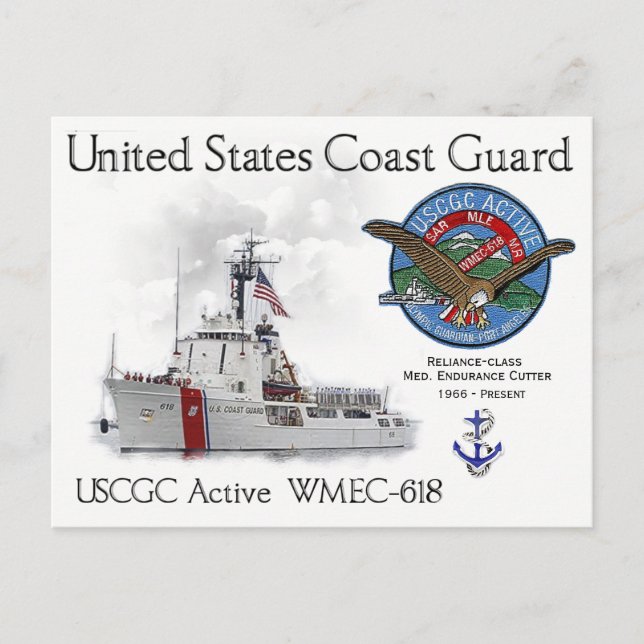 Carte Postale USCGC Active WMEC-618 Découpe d'endurance moyenne (Devant)