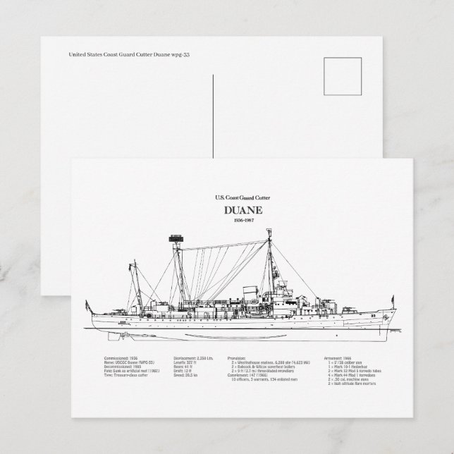 Carte Postale USCGC Duane wpg-33 - BD (Devant / Derrière)