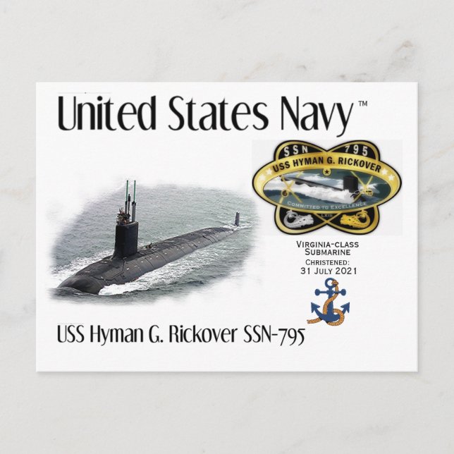 CARTE POSTALE USS HYMAN G. RICKOVER SSN-795 SOUS-MARINE A POSTCA (Devant)
