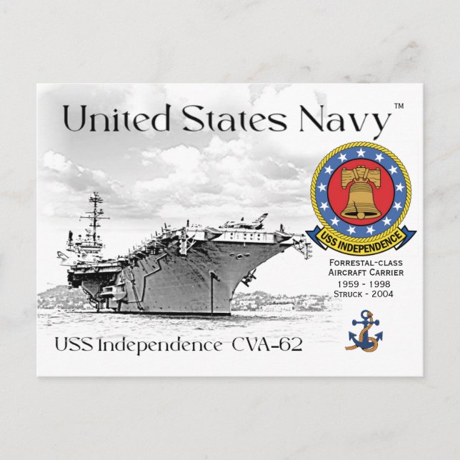 Carte postale USS INDEPENDENCE CVA-62 PORTE-AVIONS (Devant)