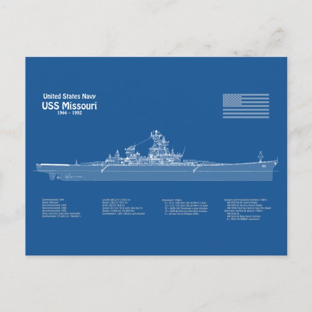 Carte Postale USS Missouri - Plan de plan d'expédition ABD (Devant)