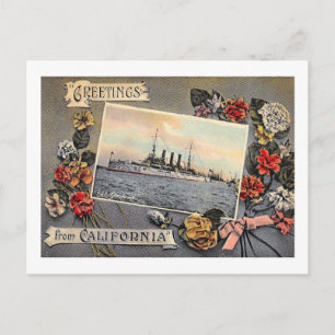 Carte Postale USS New Jersey, Salutations de Californie Vintage
