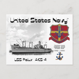 CARTE POSTALE USS POLLUX AKS-4 GENERAL ISSUE STORES SHORES