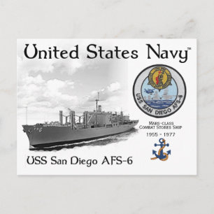 CARTE POSTALE USS SAN DIEGO AFS-6 COMBAT STORES SHORES