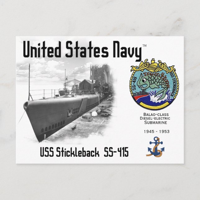 CARTE POSTALE USS STICKLEBACK SS-415 SOUS-MARINE (Devant)