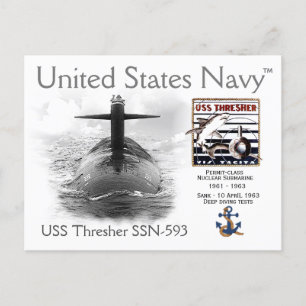 CARTE POSTALE USS THRESHER SSN-593 SOUS-MARINE POSTCARD