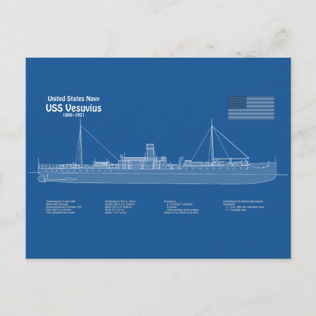 Carte Postale USS Vesuvius - Plan de plan d'expédition ABD (Devant)