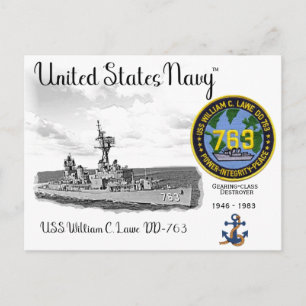 CARTE POSTALE USS WILLIAM C. LAWE DD-763 DESTROYER