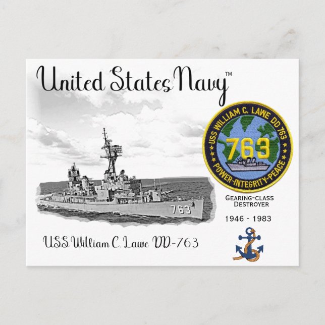 CARTE POSTALE USS WILLIAM C. LAWE DD-763  DESTROYER (Devant)