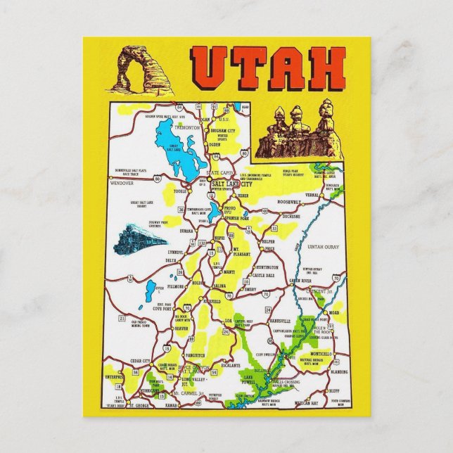 Carte Postale Utah Map Postcard (Devant)