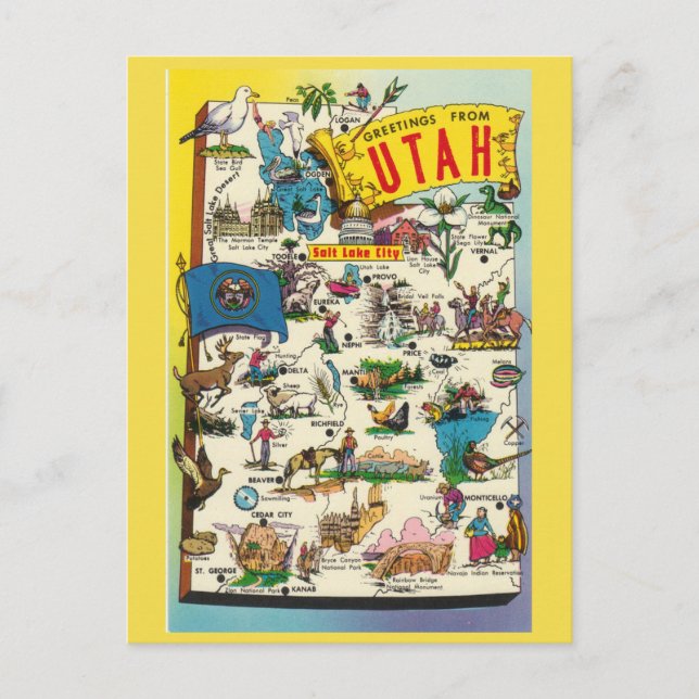 Carte postale Utah State Map (Devant)