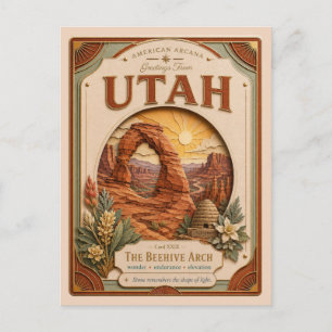 Carte Postale Utah Vintage Paper Cut American Arcana