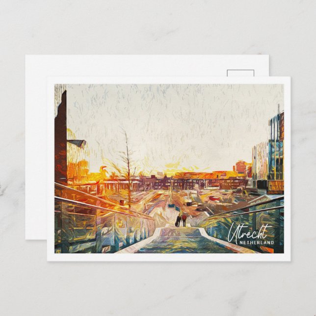 Carte Postale Utrecht Pays-Bas Belle peinture à l'huile paysage (Devant / Derrière)