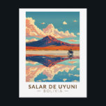 Carte Postale Uyuni Salt Flat Bolivia Motorcycle Travel Art<br><div class="desc">Salar de Uyuni dans un style vectoriel. Salar de Uyuni,  au milieu des Andes dans le sud-ouest de la Bolivie,  est le plus grand appartement salé au monde.</div>