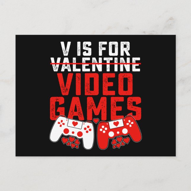 Carte Postale V est pour Jeux Vidéos Jeu Joueur Saint Valentin (Devant)