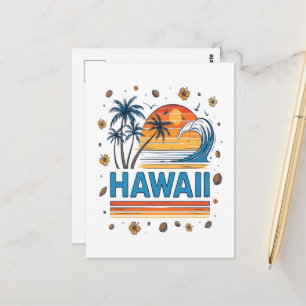 Carte Postale Vacances à Hawaï Coucher de soleil 70S Plage