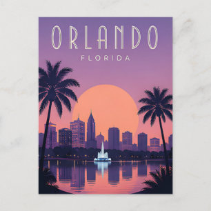 Carte Postale Vacances à Orlando Floride Palmier Coucher de sole
