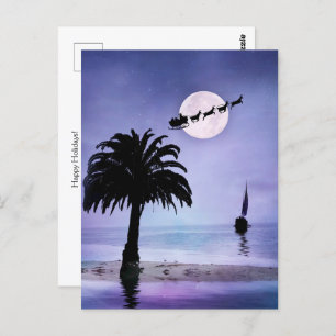 Carte Postale Vacances Beach Voilier avec Père Noël