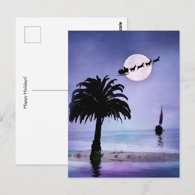 Carte Postale Vacances Beach Voilier avec Père Noël (Devant / Derrière)