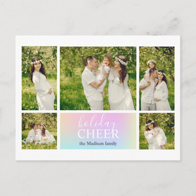 Carte Postale Vacances Cheer Pink Pastel Iridescente Photo (Devant)