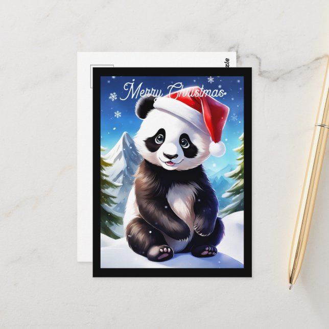 Carte Postale Vacances de Noël Cute Père Noël Panda (Devant/Arrière en situation)