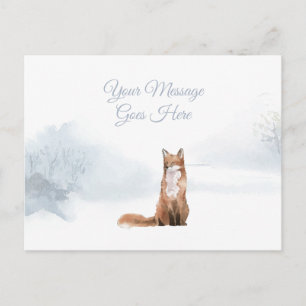 Carte Postale Vacances de Noël Hiver Renard Écriture Élégante