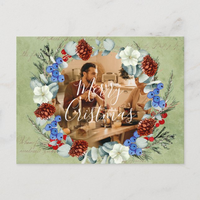 Carte Postale Vacances d'hiver Noël Photo encadrée Berry Pine (Devant)