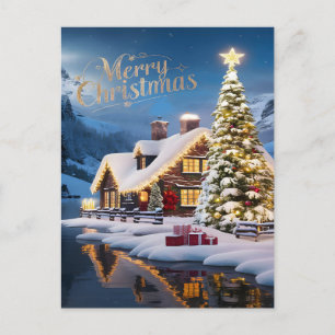 Carte Postale Vacances Enchantées : Maison et Sapin de Noël