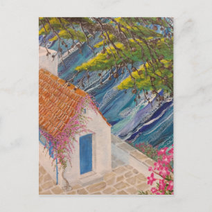 Carte Postale Vacances grecques bleu et rose