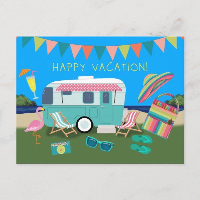 Carte Postale Vacances Heureuses Camping au Bord du Lac (Devant)