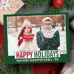 Carte Postale Vacances Joyeuses Modernes Photo Vert<br><div class="desc">Carte postale moderne Happy Holidays Photo Red and Green Holiday</div>