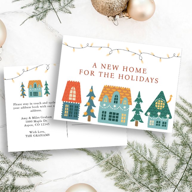 Carte Postale Vacances Maison Neuve (A New Home For The Holidays Postcard with cute retro houses)