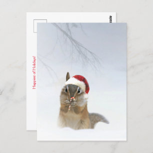 Carte Postale Vacances Noël mignonne Chipmunk dans la neige