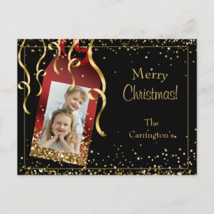 Carte Postale Vacances Photo Gold Parties scintillant Script Noë