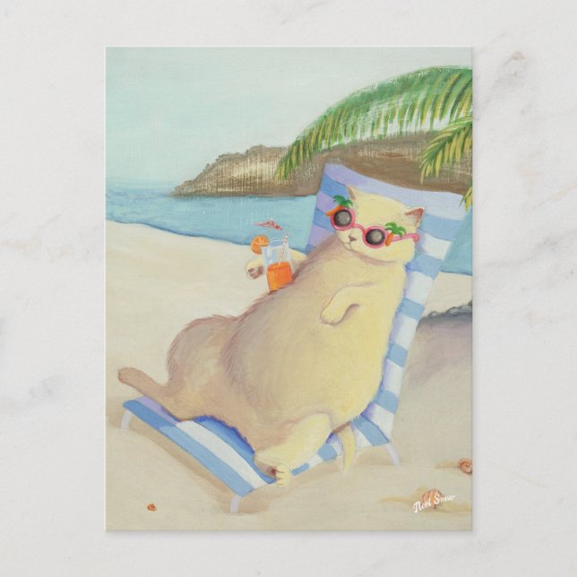 Carte Postale Vacances Plage Chat Sous Palmier (Devant)