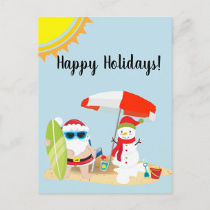 Carte Postale Vacances Plage tropicale Snowman Père Noël Noël