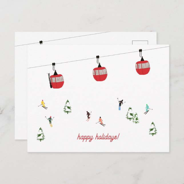 Carte Postale Vacances retro Red Ski Gondola Lift (Devant / Derrière)