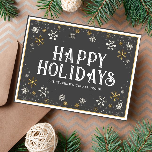 Carte Postale Vacances simples et heureux Snowflake Gold Grey Bu (Créateur téléchargé)
