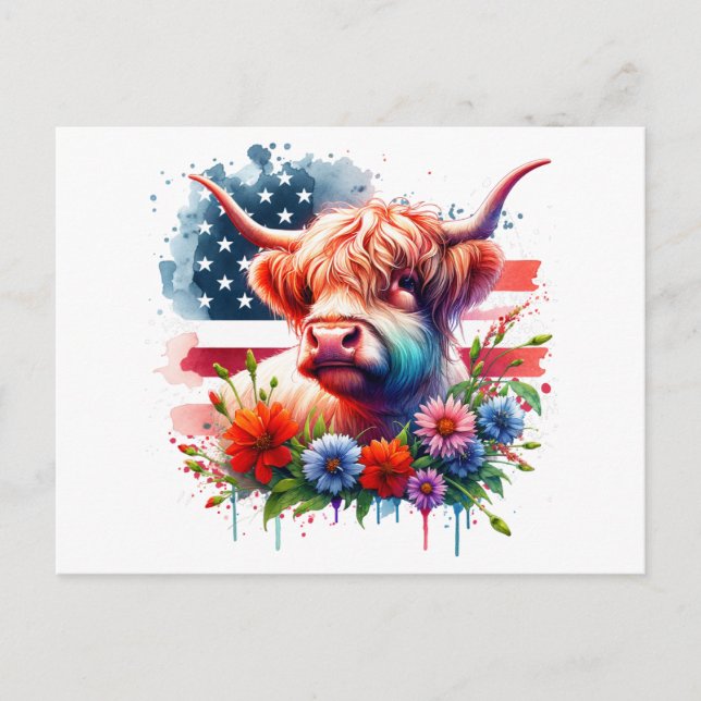 Carte Postale Vache 4 juillet patriotique (Devant)