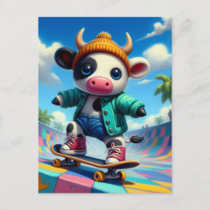 Carte Postale Vache adorable en skateboard