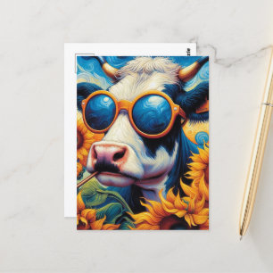 Carte Postale Vache amusante dans les lunettes de soleil dans un