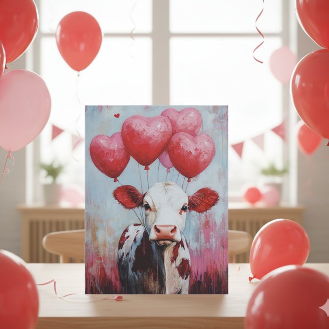 Carte Postale Vache ballon Saint-Valentin (Créateur téléchargé)