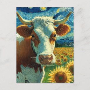 Carte Postale Vache blanche Brown dans une peinture de Faux Van