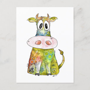 Carte Postale Vache blanche couleur blanc mignon