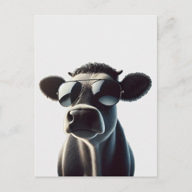 Carte Postale Vache branchée en lunettes de soleil (Devant)