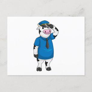 Carte Postale Vache comme agent de police avec casquette de poli