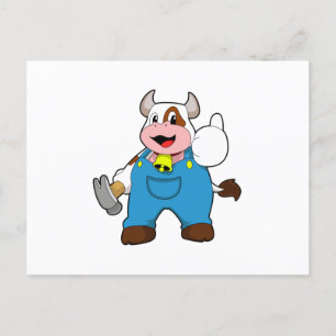 Carte Postale Vache comme artisan avec marteau