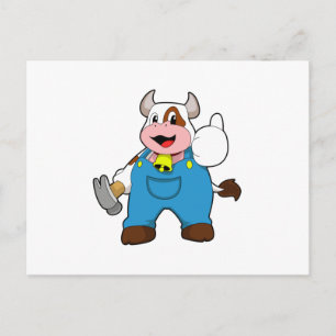 Carte Postale Vache comme artisan avec marteau