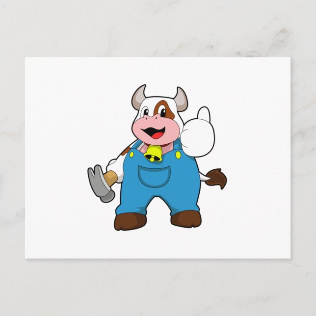 Carte Postale Vache comme artisan avec marteau (Devant)