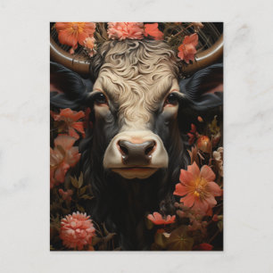 Carte Postale Vache dans les fleurs